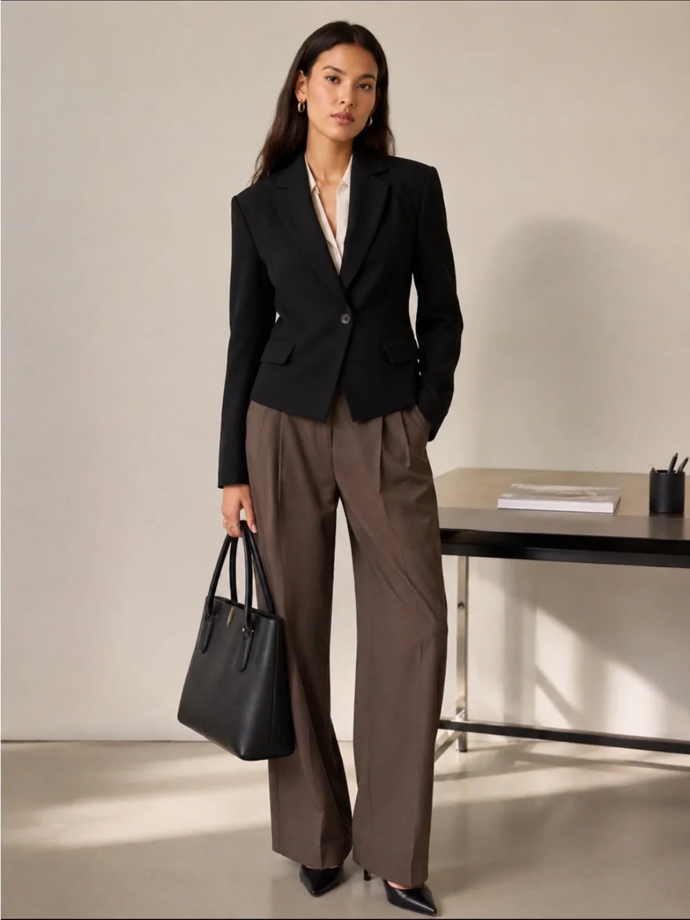 Trina Turk Black Tailored Cinched Waist Single Button Blazer Size 8